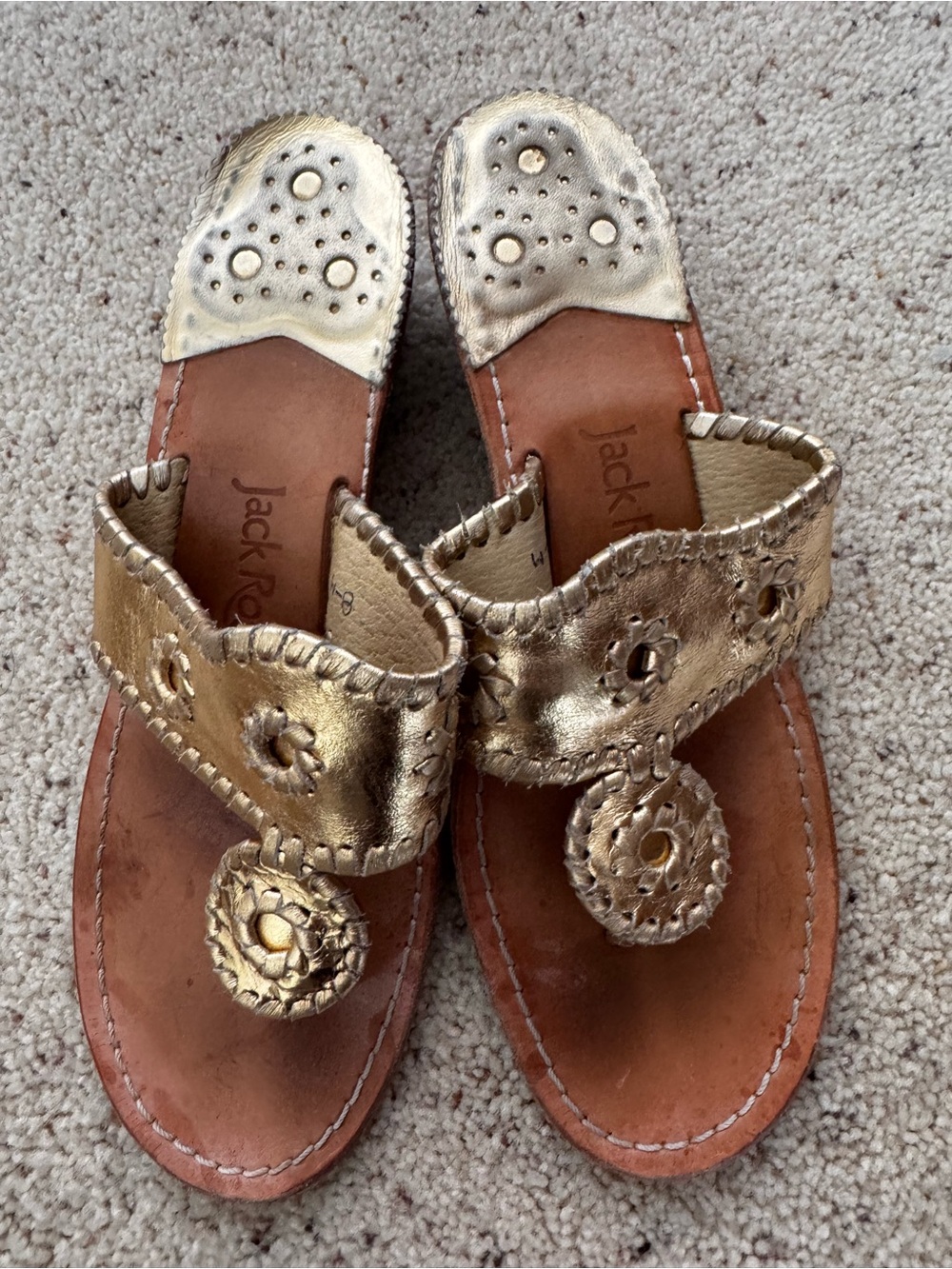 Jack Rogers Metallic Gold Leather Thong Sandals Wedge